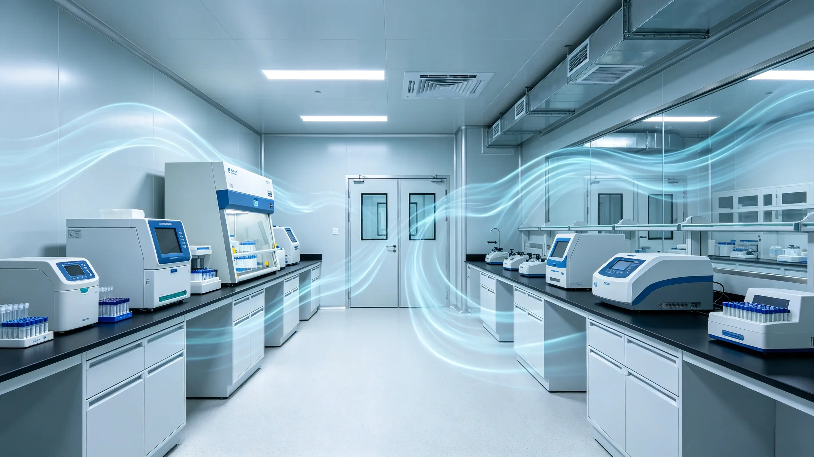 PCR lab functional zones layout, positive negative pressure laboratory rooms PCR lab functional zones layout, positive negative pressure laboratory rooms
