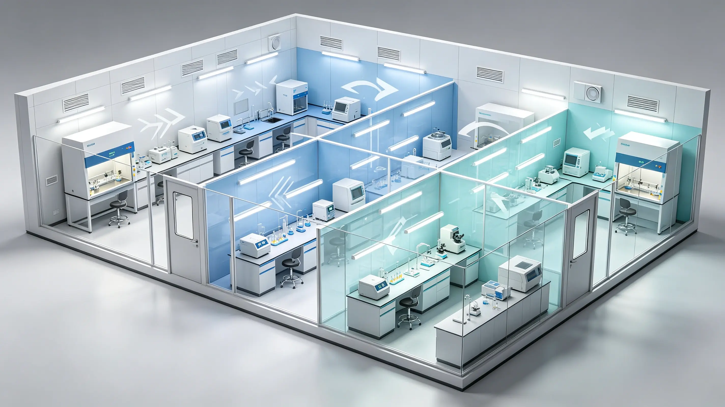 PCR laboratory overall layout, clean molecular biology lab interior PCR laboratory overall layout, clean molecular biology lab interior